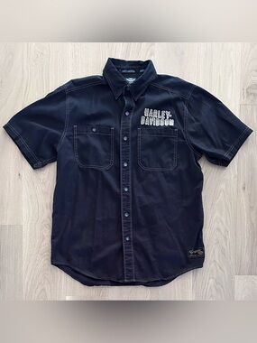 Harley Davidson Motorcycles Embroidered Short Sleeve Double Sided Button Shirt